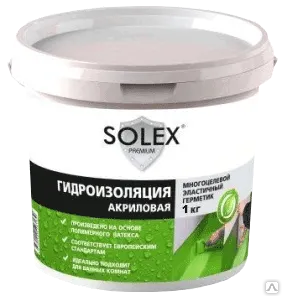фото Гидроизоляция SOLEX акриловая, ведро 1 кг