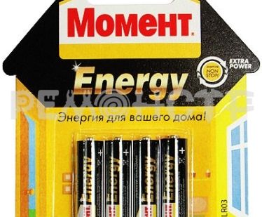 фото Батарейки алкалиновые 'Момент Energy', тип ААА, 4 шт на блистере (2098785) (100) ВС П (ВЗ)