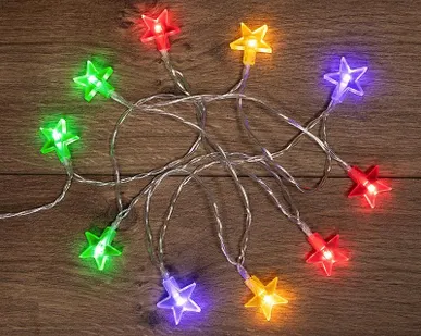фото Гирлянда светодиодная "Звездочки" 1.5м 10LED мультиколор провод прозр. 2хAA (батарейки не в комплекте) Neon-Night 303-090