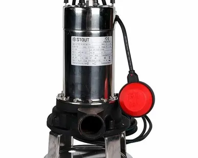 фото Насос дренажный STOUT с режущим механизмом и поплавком, корпус-чугун, кабель 10 м, 230V, Q=150 л/мин, H= 17 м