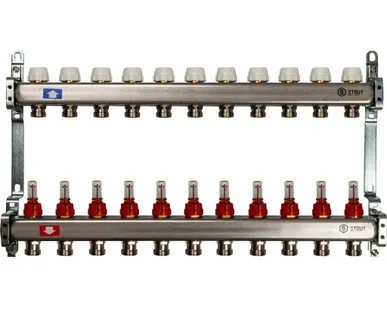фото Коллектор из нержавеющей стали с расходомерами 11 вых. STOUT