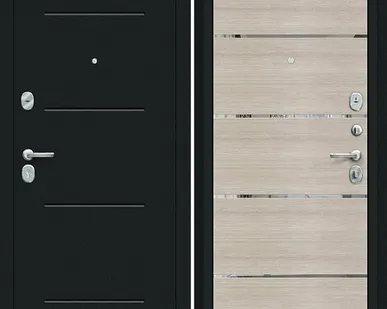 фото Входная дверь Лайн Букле черное-Капучино молдинг