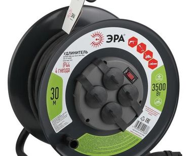 фото Удлинитель силовой RMx-4es-3x2.5-30m-IP44(KG) на метал. катушке с/з 4гнезда 30м КГ 3х2.5 Эра Б0043058
