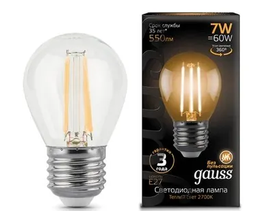фото Светодиодная филаментная лампа Gauss Шар 7W 550Lm 2700K E27 105802107
