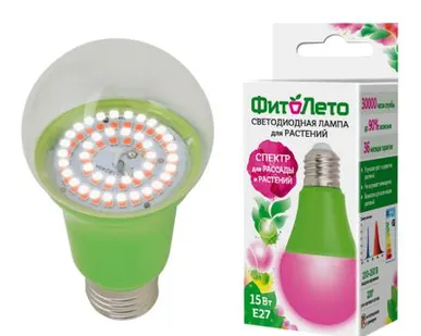 фото Лампа LED-A60-15W/SPSB/E27/CL PLP30GR Лампа светодиодная для растений. Форма "A", прозрачная. Спектр для рассады и цветения. Картон. ТМ Uniel