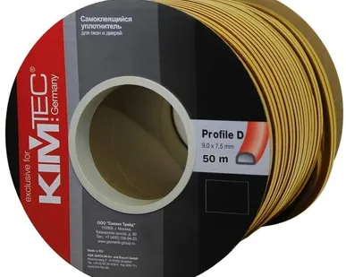 фото Уплотнитель KimTec Лента уплотнительная дверная D-профиль двойная KimTec 9 х 7,5 мм 04-14-04 5019 коричневый в бухте 50 м двойного