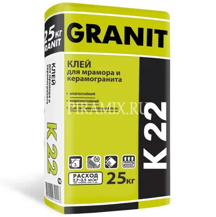 Фото №0 Клей Granit К-22 для мрамора и керамогранита 25 кг 7468
