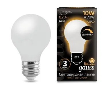 фото Светодиодная филаментная лампа Gauss A60 10W 820Lm 2700K E27 102202110-D