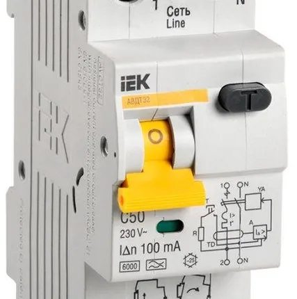 Фото №0 Выключатель автоматический дифференциального тока 2п (1P+N) C 50А 100мА тип A 6кА АВДТ-32 ИЭК MAD22-5-050-C-100