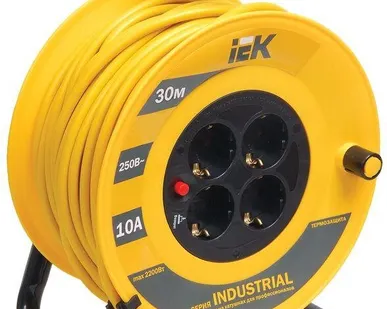 фото Удлинитель на катушке 4х30м с заземл. 10А IP20 УК30 "Industrial" с термозащ. 3х1 ИЭК WKP14-10-04-30