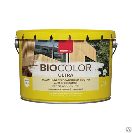 Фото №0 Пропитка защитная декоративная для древесины NEOMID BIO COLOR Ultra 9 л дуб