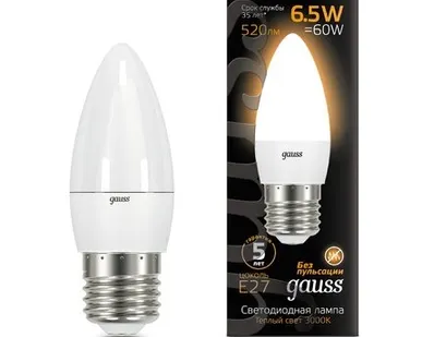 фото Светодиодная лампа Gauss Свеча 6,5W 520Lm 3000K E27 103102107