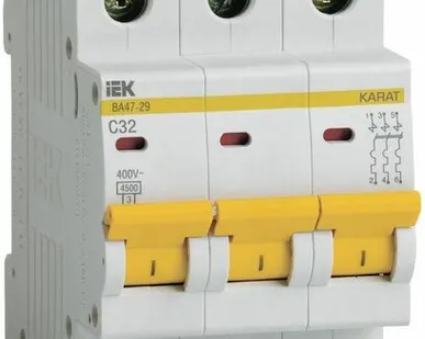 фото Выключатель автоматический модульный 3п C 32А 4.5кА ВА47-29 KARAT IEK MVA20-3-032-C