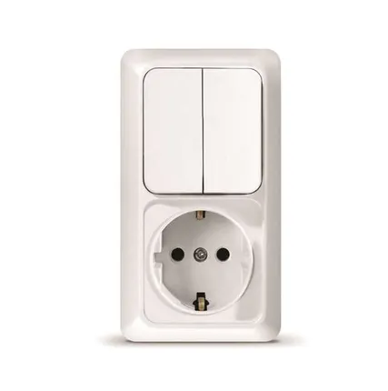 Фото №0 Блок ОП Олимп 2-кл. вык.+ роз. с заземл. верт. бел. UNIVersal О0040