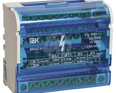 фото Шина на DIN-рейку в корпусе (кросс-модуль) 3L+PEN 4х11 ИЭК