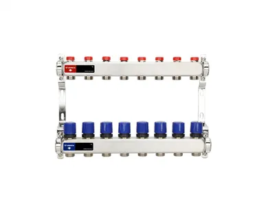 фото Коллекторная группа Varmega из нержавеющей стали 1" на 8 контуров без расходомеров