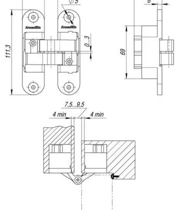 Фото №0 Петля скрытой установки с 3D-регулировкой Architect 3D-ACH 60 SC Матовый хром прав. 60 кг