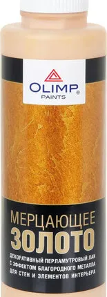 Фото №0 Лак OLIMP Лак для декоративной отделки поверхностей OLIMP 0,5 л матовый перламутровый с эффектом металла "Мерцающее золото"