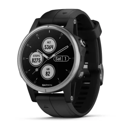 Фото №0 Часы Garmin Fenix 5S Plus серебристые с черным ремешком