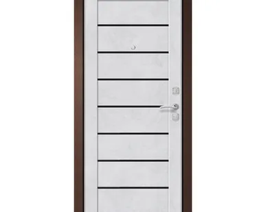 фото дверь входная Metix 22 медь антик, бетон снежный, стекло чёрное 860мм левая