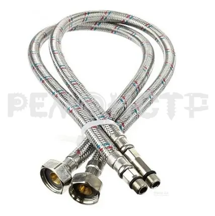 Фото №0 Подводка к смесителю 150см (пара) оплетка н/ж сталь, гайк латунь AQualine(25) П