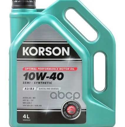 Фото №0 Korson 10W-40 Semi-Synthetic A3/B4 4Л (Полусинт. Мотор. Масло)