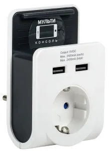 Фото №0 Адаптер Т-02/01 1 место 2P+PE 16А 2хUSB 2,4А с подставкой белый IEK