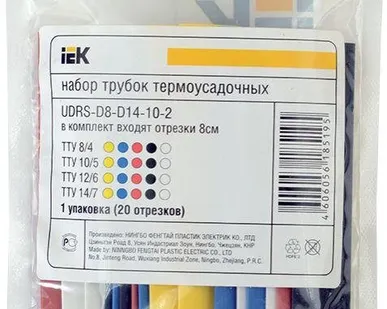 фото Набор трубок термоусадочных тонкостен. ТТУ 4/2 (4хЧ; 2хБ; К; С; Ж; З) 10х10см разноцвет. IEK UDRS-D2-D4-10-10