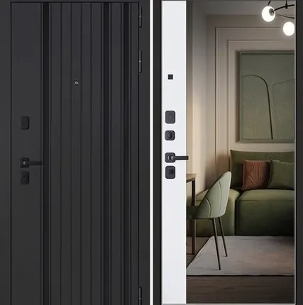 Фото №0 Входная дверь Солана Solana Черная шагрень-зеркало белый матовый АСД