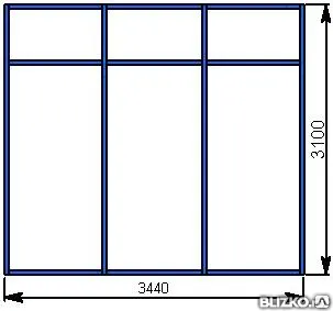 фото Светопрозрачный фасад КП 50, размер 3100х3440, цвет профилей RAL 5005