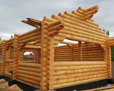 фото Сруб 6х9 из оцилиндрованного бревна с бревенчатым фронтоном д.22