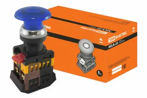 фото Кнопка AELA-22 "Грибок" синий d22мм неон/230В 1з+1р TDM