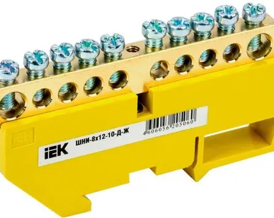 фото Шина PE "земля" на DIN-изол. ШНИ-8х12-10-Д-Ж IEK YNN10-812-10D-K05