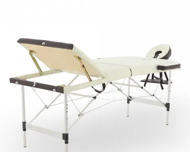 фото Стол массажный складной JFAL01A 3-х секционный, цвет кремовый/коричневый MedMos