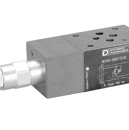 Фото №0 MCD5-DT/51N/K - Клапан предохранительный модульный прямого действия CETOP 03, давление настройки 10-210Бар, расход 50л/мин, двойной на магистралях A - B со сбросом в T