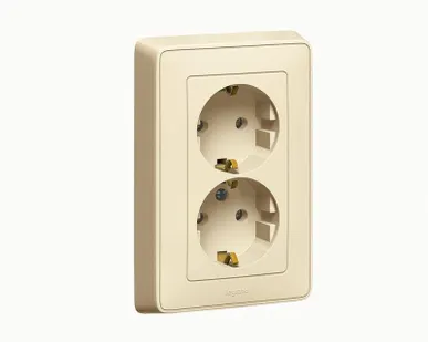 фото Розетка 2-м СП Cariva 16А IP20 250В 2х2P+E с заземл. немецк. стандарт сл. кость Leg 773727