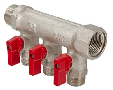 фото Коллектор с отсекающ кран 3/4"х1/2"- 3 вых Valtec