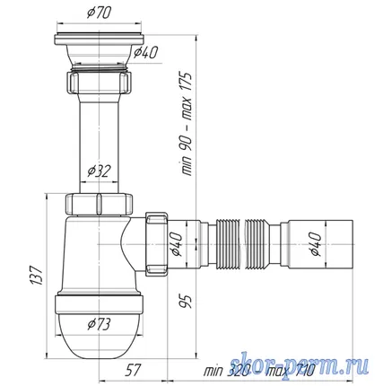 Фото №3 АНИ С0105 Сифон бутылочный 1-1/2*40 с гофр 40/40