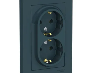 фото Розетка 2-м СП AtlasDesign 16А IP20 с заземл. в сборе изумруд SchE ATN000824
