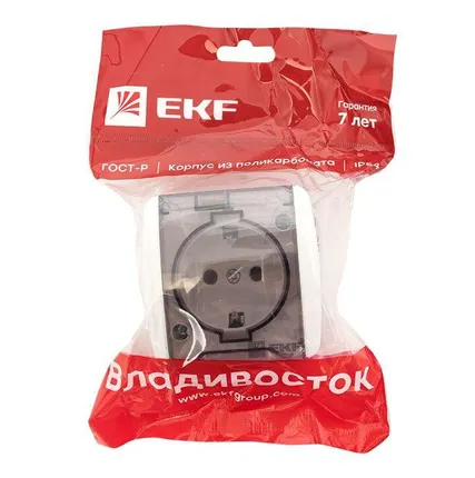 Фото №6 Розетка 1-м ОП Владивосток 16А IP54 с заземл. с прозр. крышкой бел. EKF EQR16-029-30-54-T