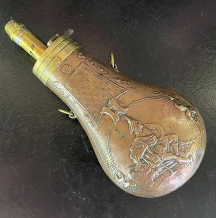 Фото №0 Фляга пороховница старинная 16 см медь латунь