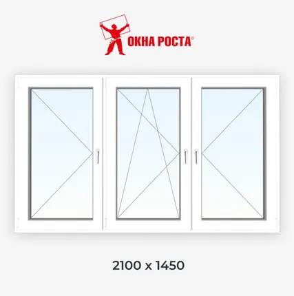 Фото №0 Пластиковое окно Евролайн 58 3-створчатое поворотное/поворотно-откидное/поворотное 1450х2100мм