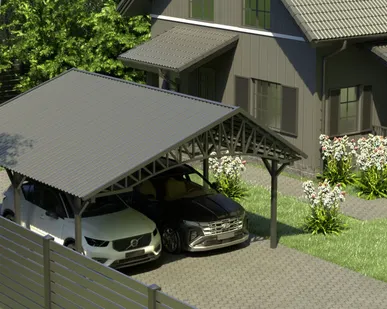 фото Двускатный навес №20 из профнастила 5,5х6,3 м