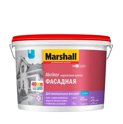 Фото №0 Краска фасадная силикон-акриловая Marshall Akrikor матовая база BW 9 л.
