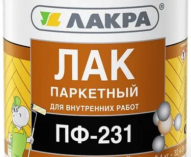 фото Лак ЛАКРА Лак для отделки паркета ЛАКРА ПФ-231 2,4 кг глянцевый