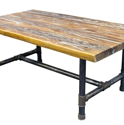 Фото №0 Авторский стол № 3, дуб взорванный, заливка алюминий, покрытие масло, 75х108х198см, ножки съёмные, черный металл Стол № 3