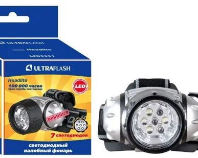 фото Фонарь налобный LED 5351 (7LED 3 режима; 3хR03 метал.) Ultraflash 10260