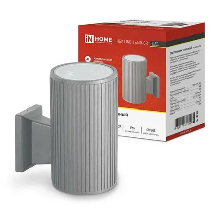 Фото №0 Светильник НБУ LINE-1хA60-GR CITY E27 IP65 230В уличный односторон. алюм. под лампу 1хA60 сер. IN HOME 4690612037929