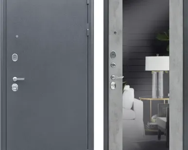 фото Входная дверь Спартак Б букле графит-зеркало бетон светлый АСД