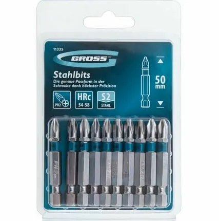 Фото №0 Набор магнитных бит GROSS PH2х50, сталь S2, (10 шт/уп.)